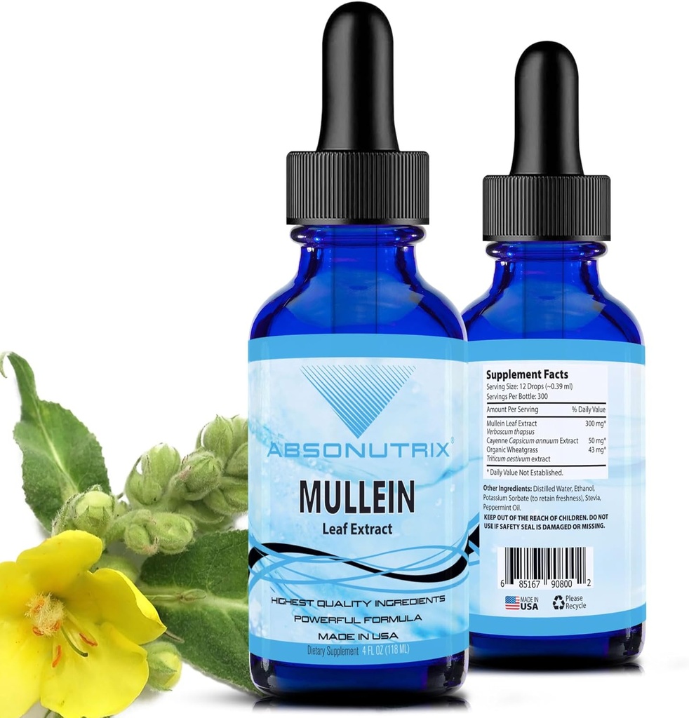 Absonutrix Mullein 300 mg, 4 Oz Liquid, 300 Servierungen, Made in USA, Schnellabsorption, Qualität Potent Ingredients, Non-GMO, GMP zertifizierte Einrichtung, Cruelty-Free Products