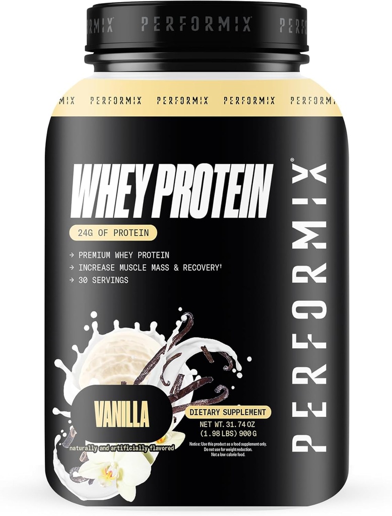 PERFORMIX - Mélange isolat de protéines de lactosérum - 24g de protéines - 5,4g de BCAA - 110 Calories - Construction musculaire et récupération après entraînement - 100% poudre de protéines de lactosérum - 1,98 lb - 30 portions - Vanille