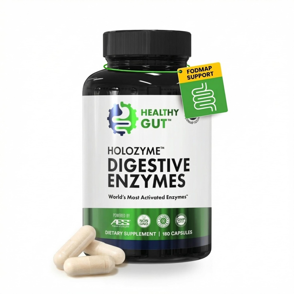 Healthy Gut HoloZyme Max Strength Digestive Enzyme | Inulinase, Amyloglucosidase & Invertase für FODMAP Support | Protease, Amylase & Lactase für Bloating, Gas & Indigestion Relief | 90 Servierungen