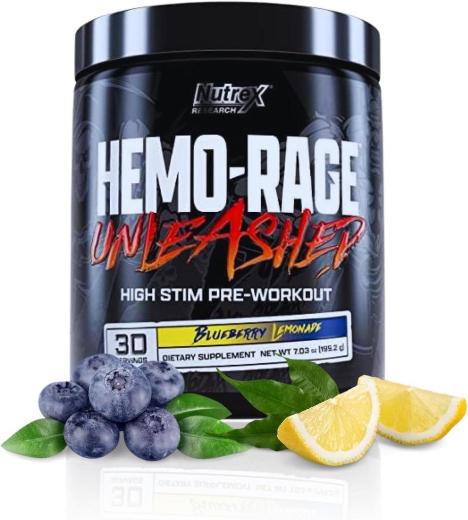 Nutrex Research Hemo-Rage Extreme High Stim Pre Workout Powder | Insane Lasting Energy, Focus, Endurance & Pump Booster Preworkout Supplement | Blueberry Lemonade 30 Servietten