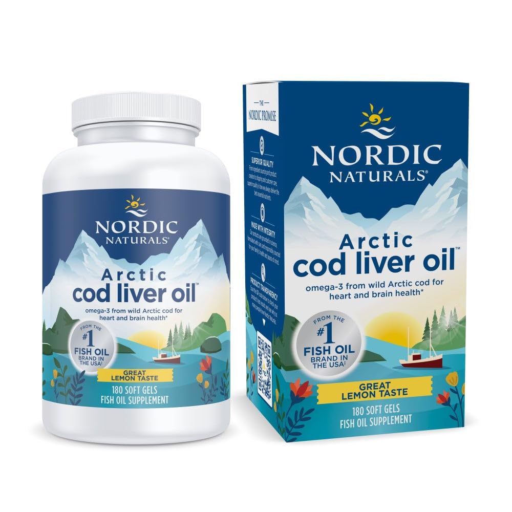 Nordic Naturals Arctic Cod Liver Oil, Lemon - 180 Soft Gels - 750 mg Total Omega-3s mit EPA & DHA - Herz & Gehirn Gesundheit, Gesunde Immunität, Gesamt Wellness - Non-GMO - 60 Servietten