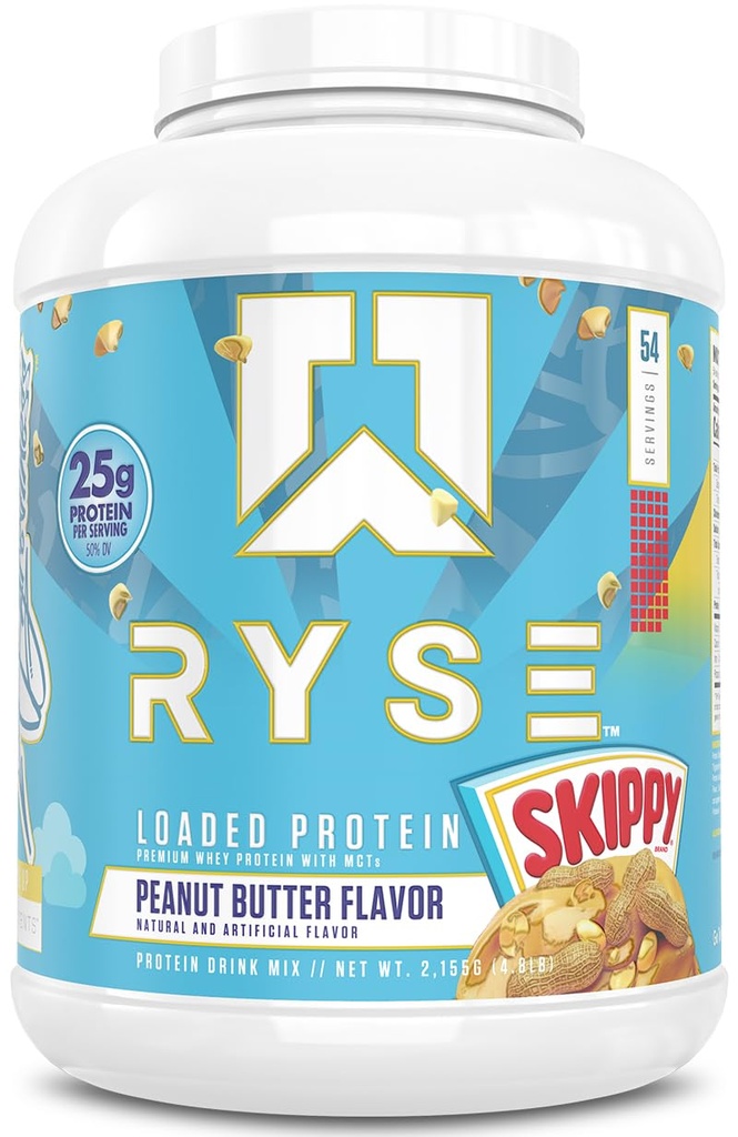 Poudre de protéines chargées de RYSE - Beurre d'arachide de l'hespérie - 25g Protéine de lactosérum isolat et concentré avec fibre prébiotique et MCT - faible teneur en glucides, faible teneur en sucre, agréablement digestive - 54 portions / 4 lb Tub
