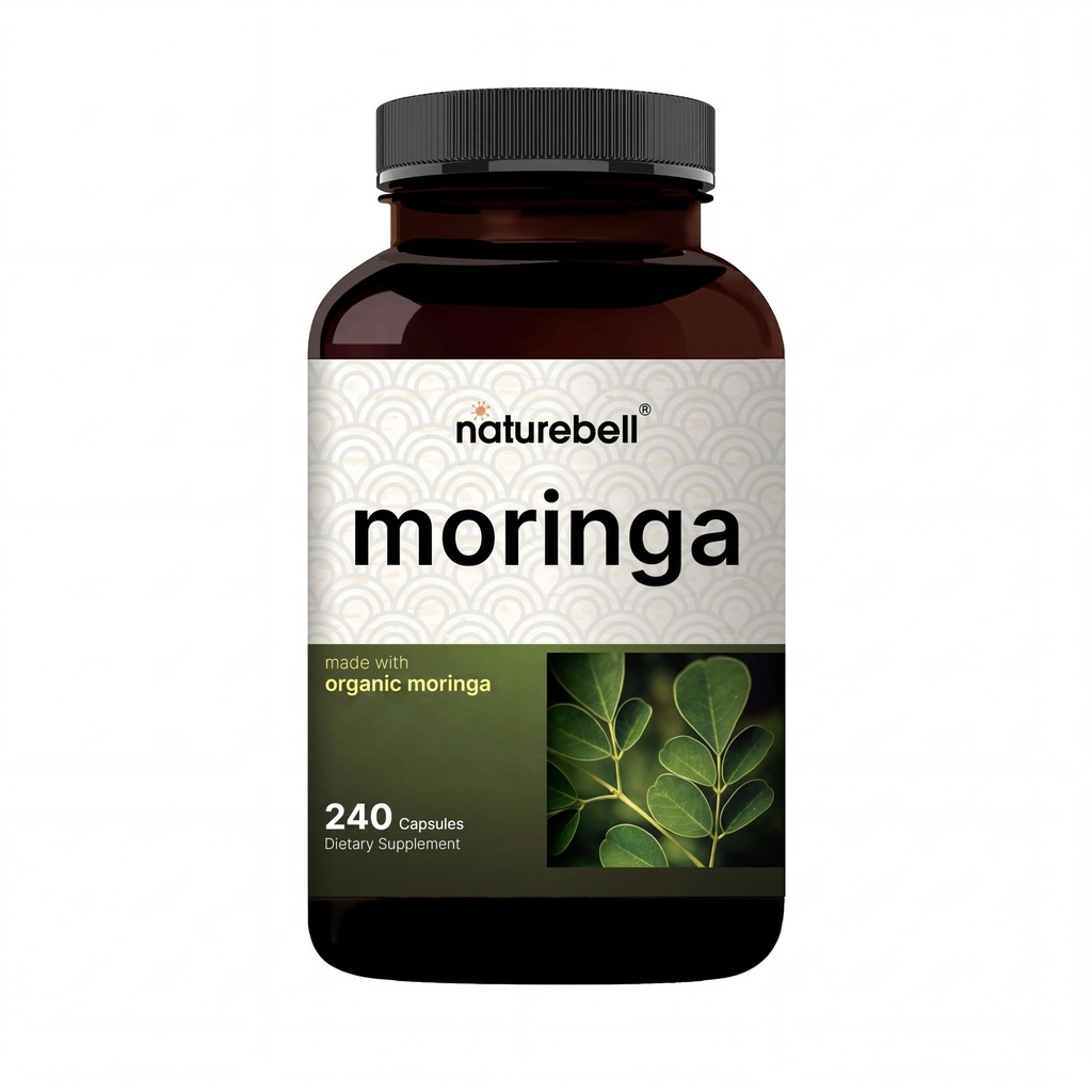NatureBell Pure Moringa Kapseln | Hergestellt mit Moringa Powder Organic, 240 Kapseln – Green Superfood, Hautgesundheit, &amp; Immununterstützung – Non-GMO, Glutenfrei, 4 Monate Versorgung