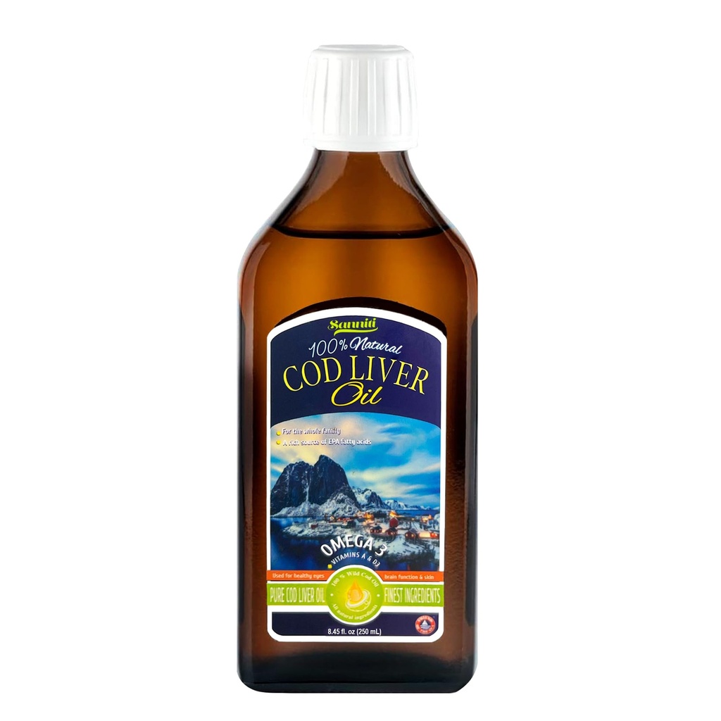 Sanniti 100% Natural Cod Liver Oil, 1081 mg Total Omega-3 Fettsäuren, Wild Caught Nordic, 250 ml (8.4 oz) (Unflavored)