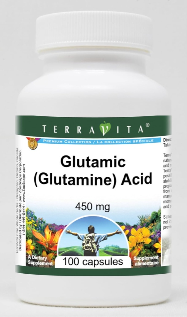 Glutamin (Glutamin) Säure - 450 mg (100 Kapseln, ZIN: 513331)