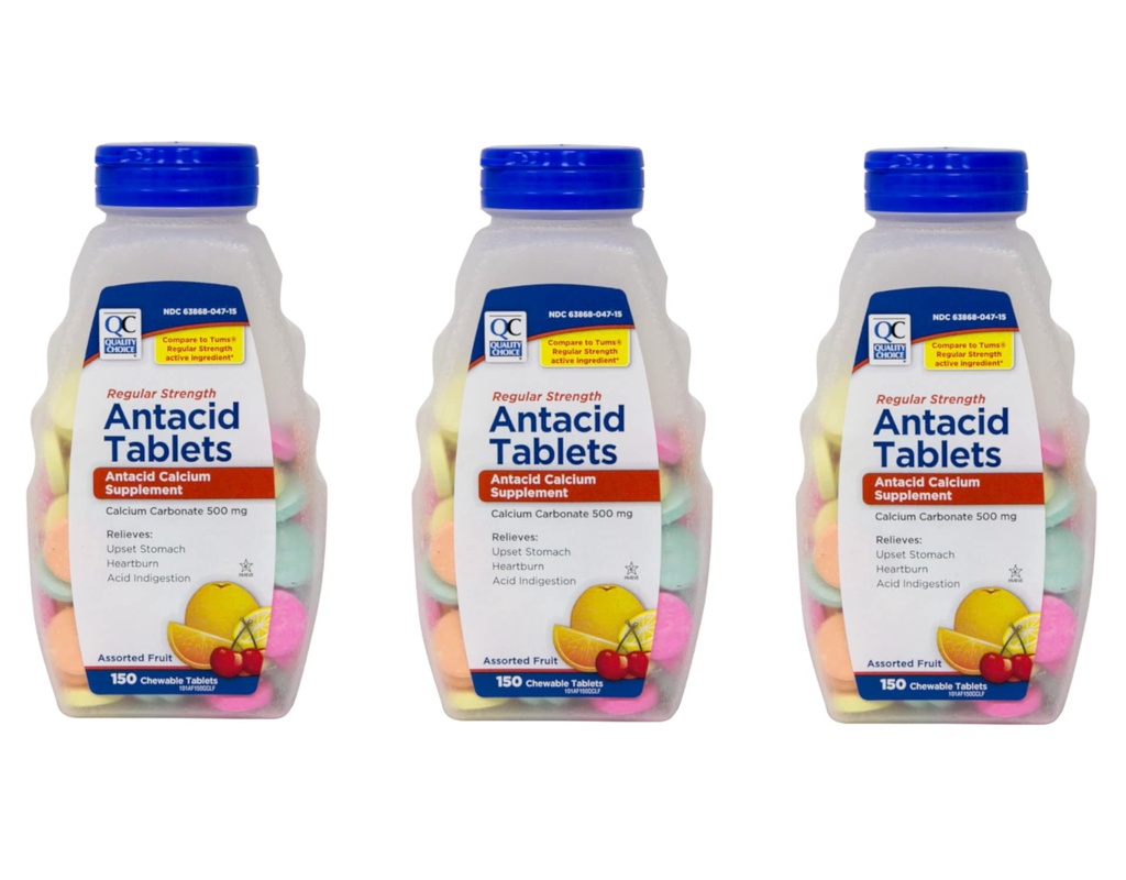 Choix de qualité Résistance régulière Carbonate de calcium 500 mg Comprimés antiacides à croquer, 150 Compte - Boîte de 3