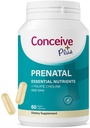 Supplément Vitamines prénatales pour femmes - Multivitamine avec acide folique pour la grossesse Vegan, Choline, Fer - Vitamines prénatales DHA, Non OGM - Vitamine de maternité pour le cerveau et les yeux 60 Capsules