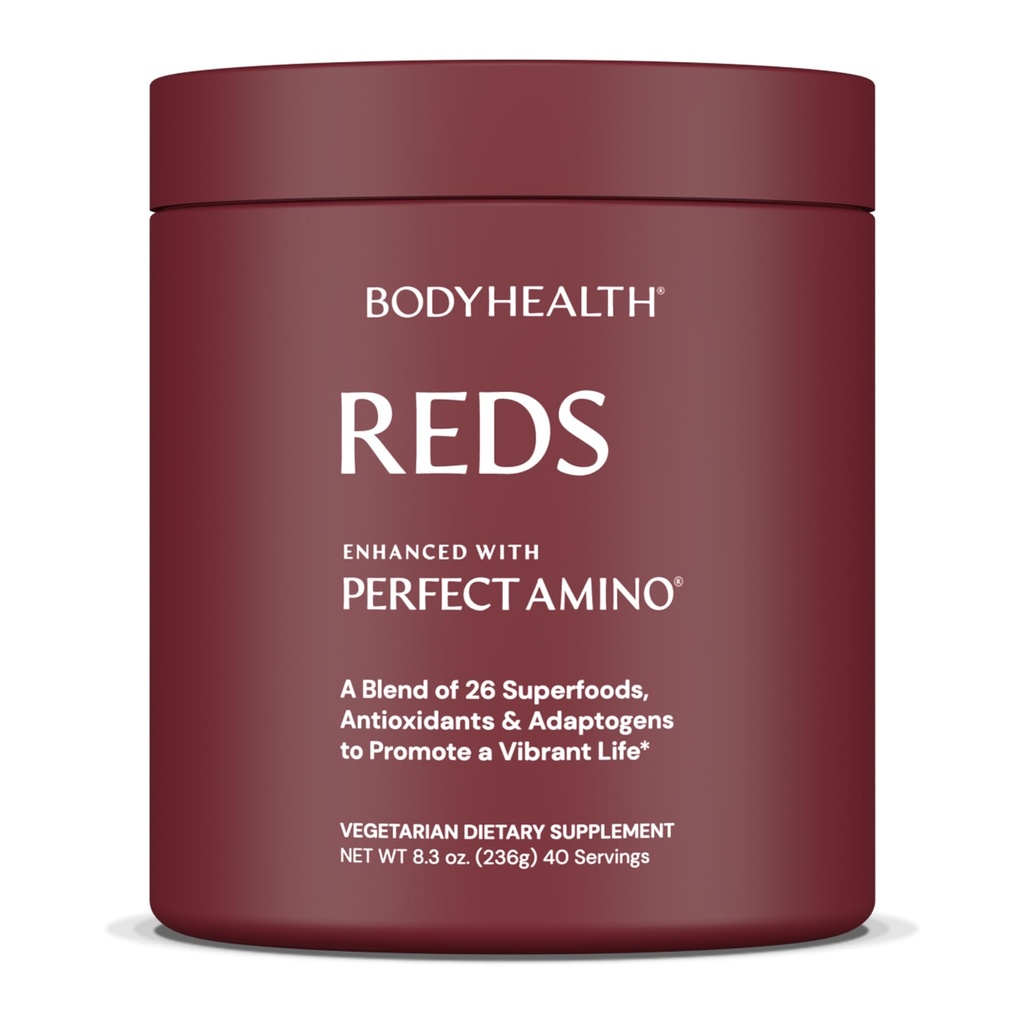 BodyHealth Reds Enhanced with PerfectAmino - Poudre quotidienne de smoothie Superfood avec des antioxydants, des adaptogènes, des phytonutriments, des fruits, des prébiotiques, des probiotiques, des fibres et des protéines - 40 portions