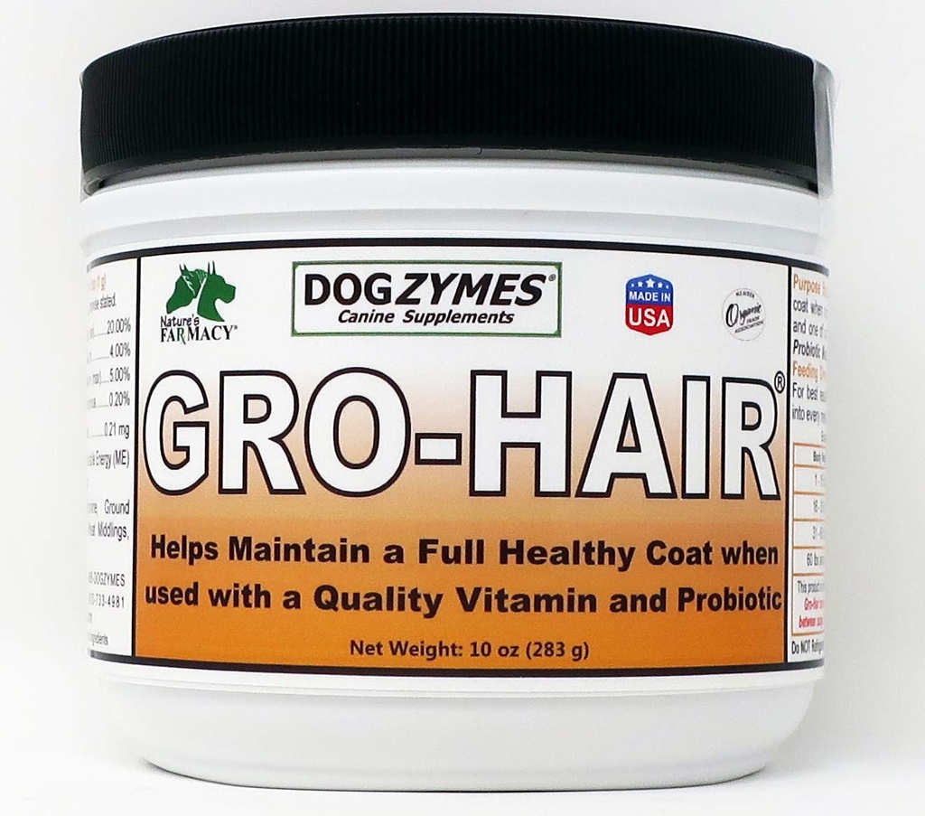 Dogzymes GRO-Hair für die Länge des Mantels oder des Featherings, des schnellen Mantelwachstums oder wenn sparse Coat und/oder Bald Spots einfüllen müssen.
