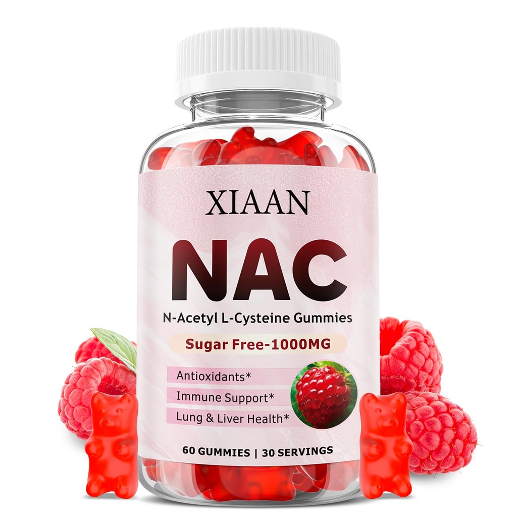 NAC Gummi für Kinder & Erwachsene, N Acetyl Cystein 1000mg NAC Ergänzung für Antioxidantien & Immununterstützung, Lung & Liver Gesundheit, Raspberry Flavor 60 Count