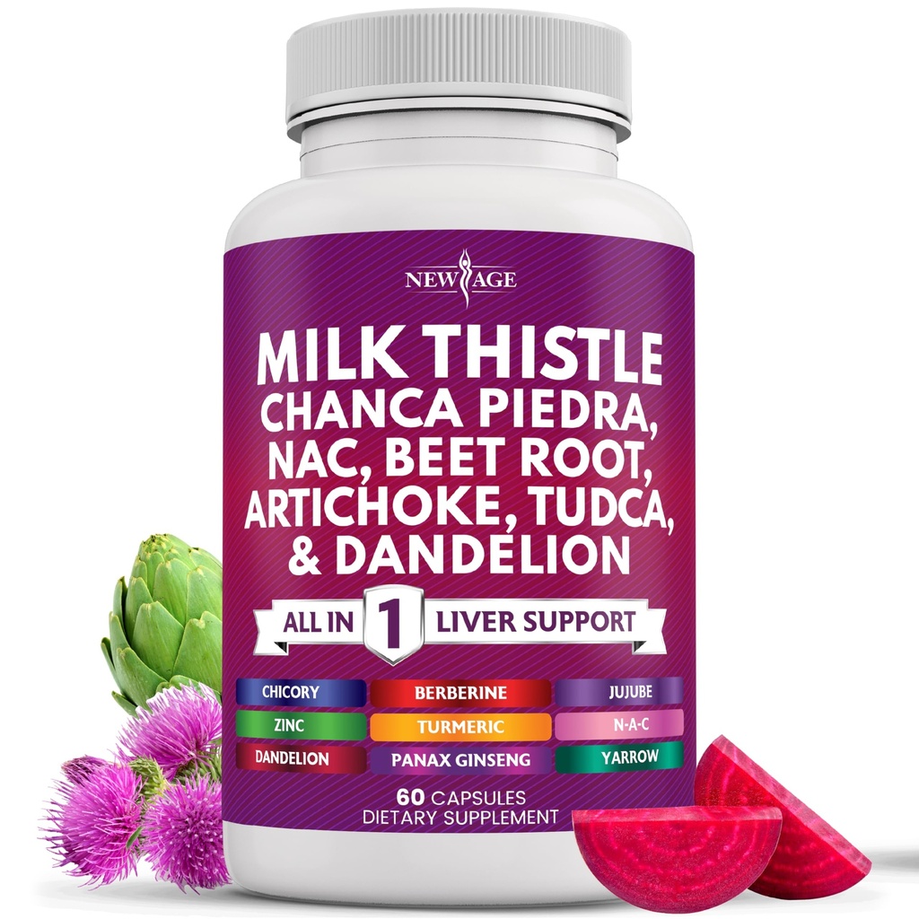Nouveau Thistle de lait NAC Chanca Piedra Racine Artichaut Dandelion Racine Astragalus - Plus TUDCA & Ginger - 60 Nombre