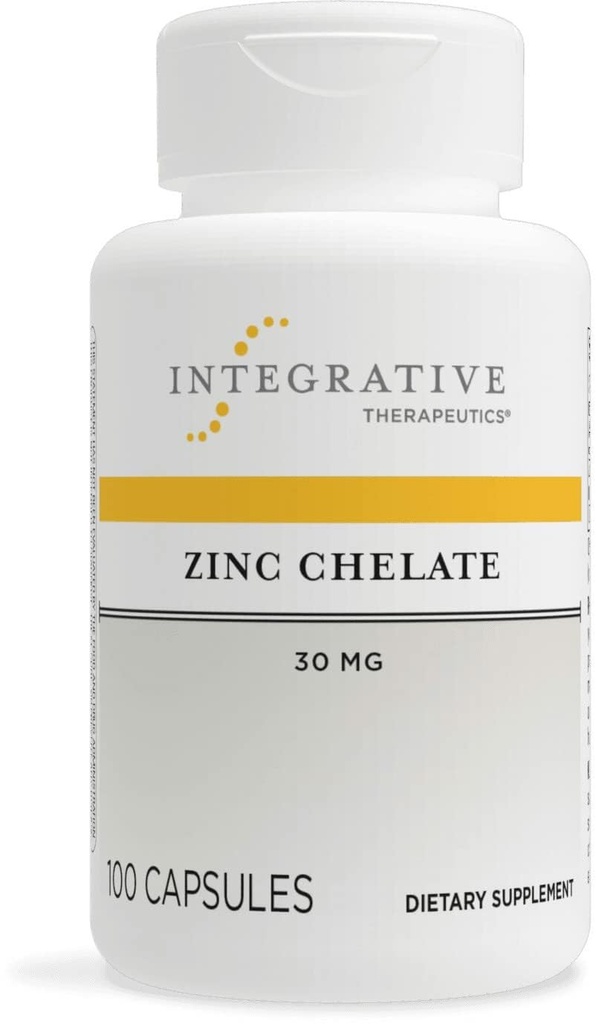 Integrative Therapie Zink Chelat - Antioxidante Unterstützung & Gesunde Immunfunktion* - Mineralische Ergänzung für Männer & Frauen - Dairy-Free & Gluten-Free - 100 Kapseln (100 Portionen)