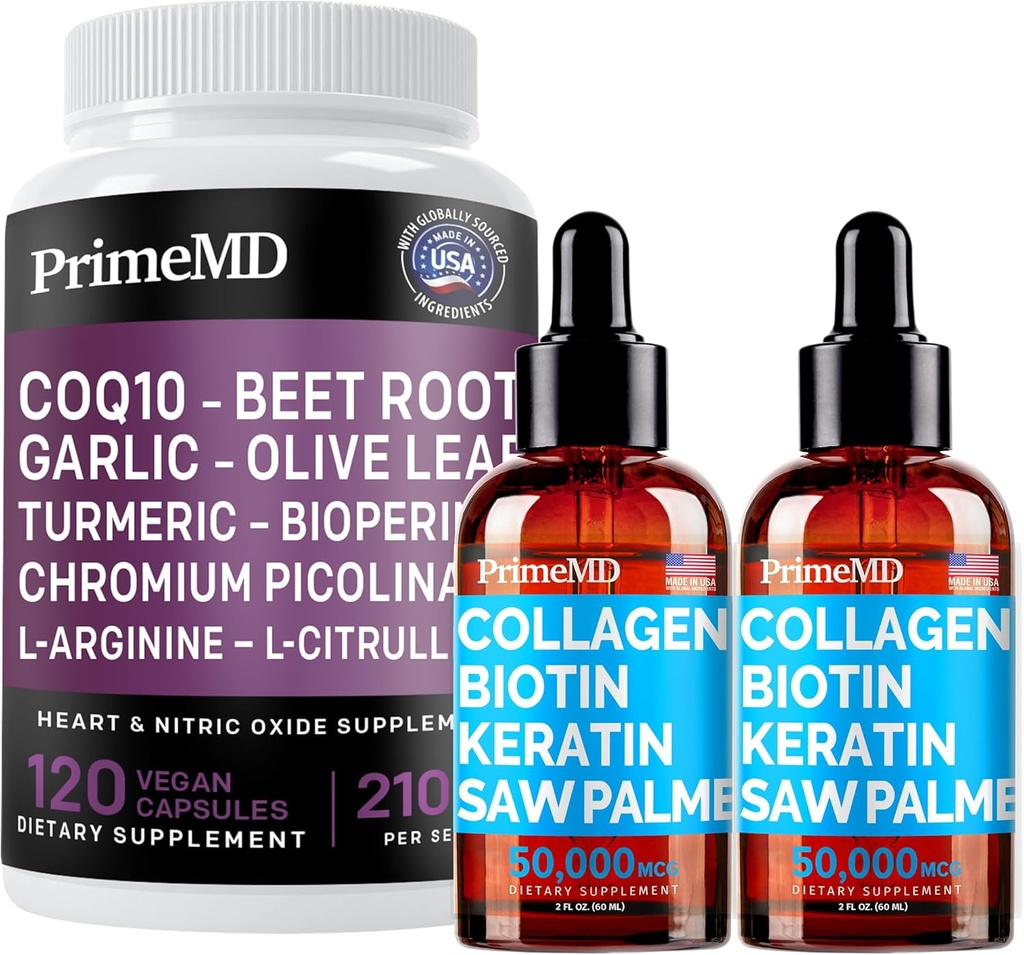Liquid Collagen Biotin (2pk) und Nitric Oxide (1pk) Supplement Bundle - Potente Vitamine für Haar, Haut, Nägel, Herz, Kreislauf und Lipid-Unterstützung - Non-GMO, Vegan, Gluten-frei