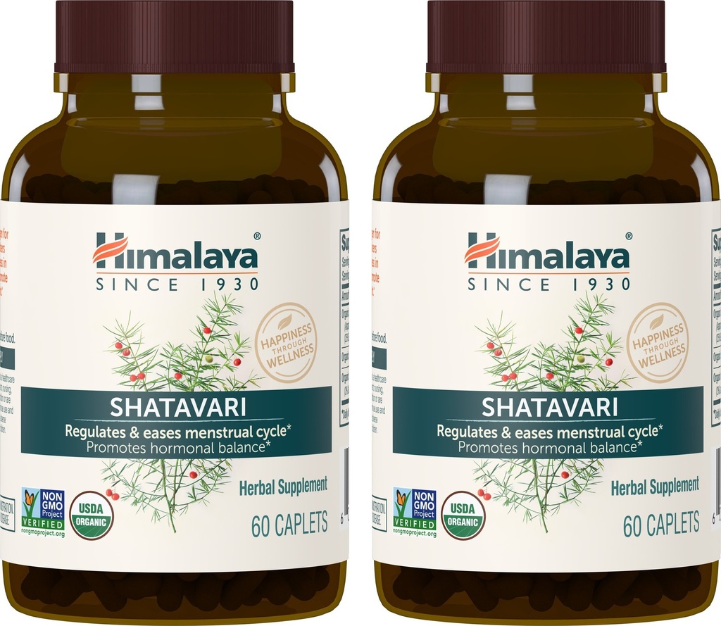 Himalaya Organic Shatavari für PMS, Menstrual Cramp Relief, Menopause Support und Frauengesundheit, 1.300 mg, 60 Caplets, 2 Month Supply, 2 Pack