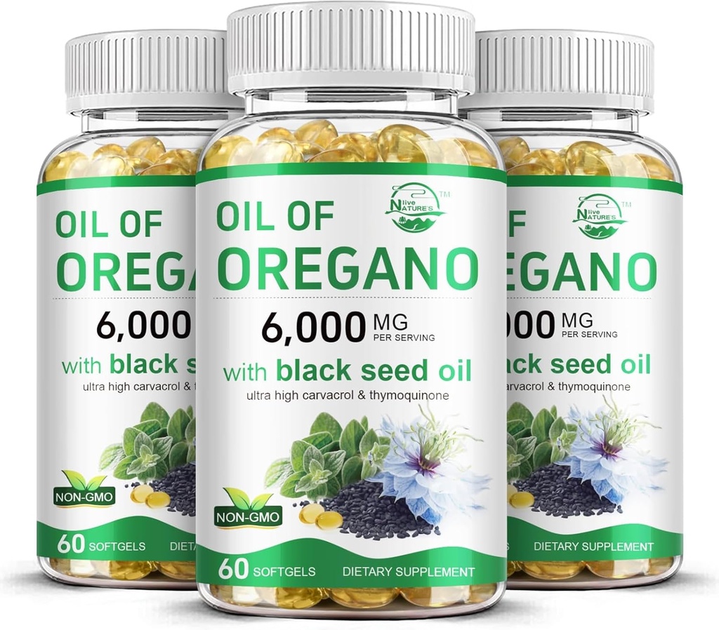 Nature's live Oil of Oregano mit schwarzem Samenöl, 2 in 1 Oregano Ergänzung für Immungesundheit, Enthält hochkonzentrierte Carvacrol & Thymochinon, Non-GMO, 3 Pack