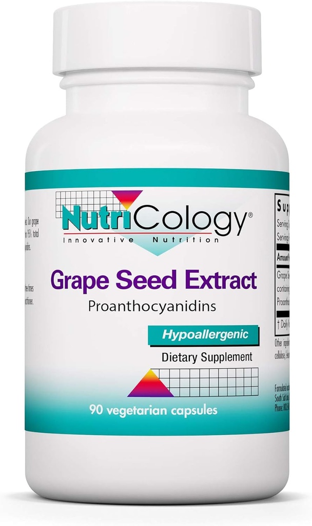 Nutricology Grape Pips - Grape Seed Extract, Proanthocyanidine, Polyphenole, Kräuterergänzung, Bio, 300mg Kapseln - 90 Count