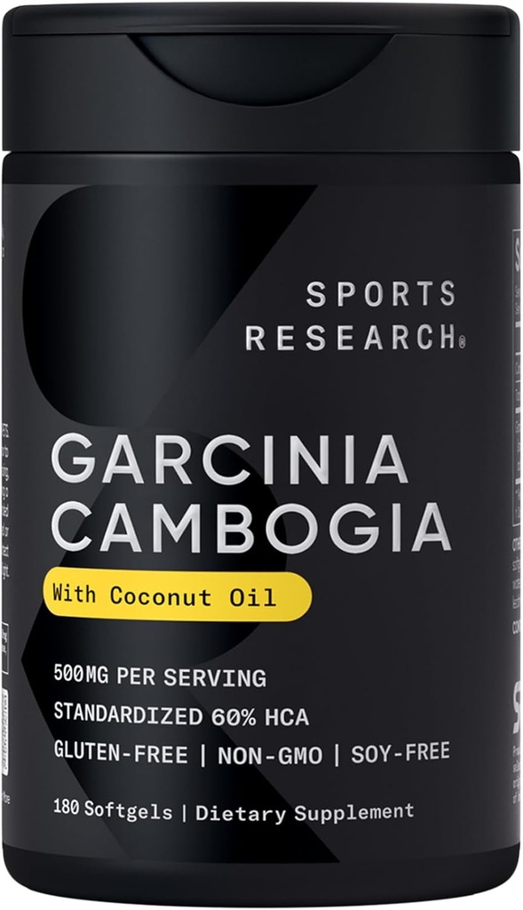Sportforschung Garcinia Cambogia Extrakt (60% HCA) mit extra Virgin Organic Coconut Oil | Non-GMO, Soy & Gluten Free (180 Liquid Softgels)