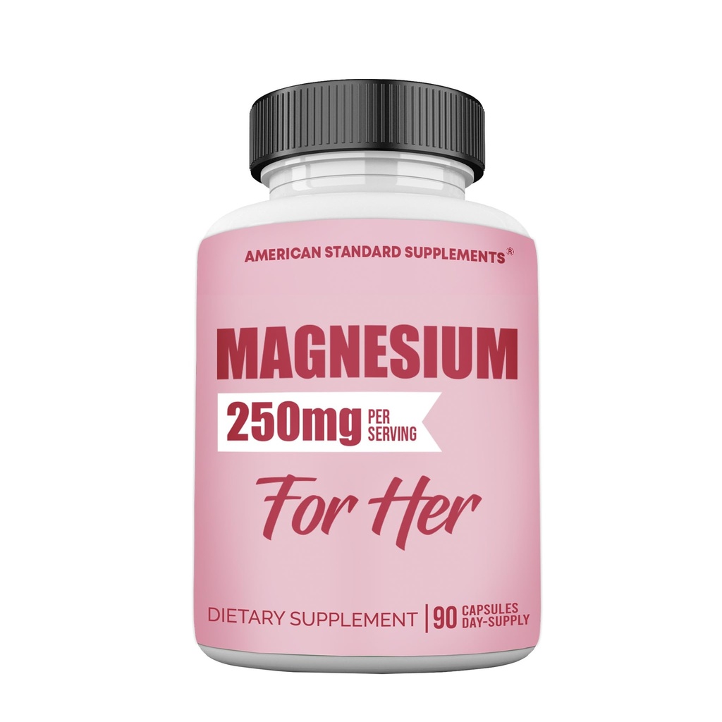 Glycinat de magnésium pour les femmes 250mg Par une gélule, Glycinat de magnésium Chélaté pour elle, 90 Capsules, 90 jours d'approvisionnement