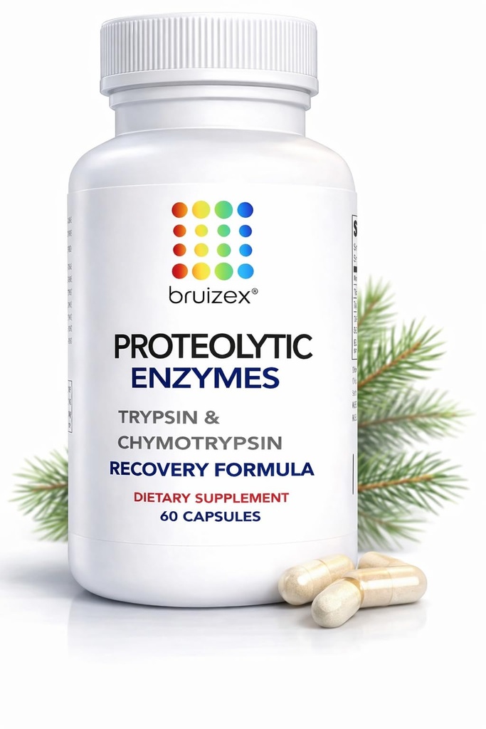 Bruizex Proteolytic Enzymes| Trypsin & Chymotrypsin Erholungsergänzung für Tissue Trauma, Bruising, Swelling | Immunsystem Unterstützung | 60 Caps