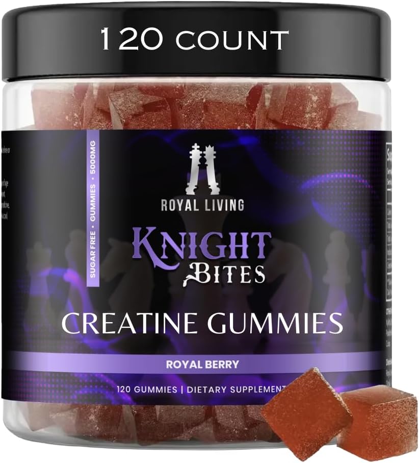 Monohydrate de créatine sans sucre Gommies 5g pour les hommes et les femmes, Chewables Monohydrate de créatine pour la croissance musculaire et la récupération, végétalien, saveur de mûrier, 120 comte