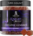 Monohydrate de créatine sans sucre Gommies 5g pour les hommes et les femmes, Chewables Monohydrate de créatine pour la croissance musculaire et la récupération, végétalien, saveur de mûrier, 120 comte