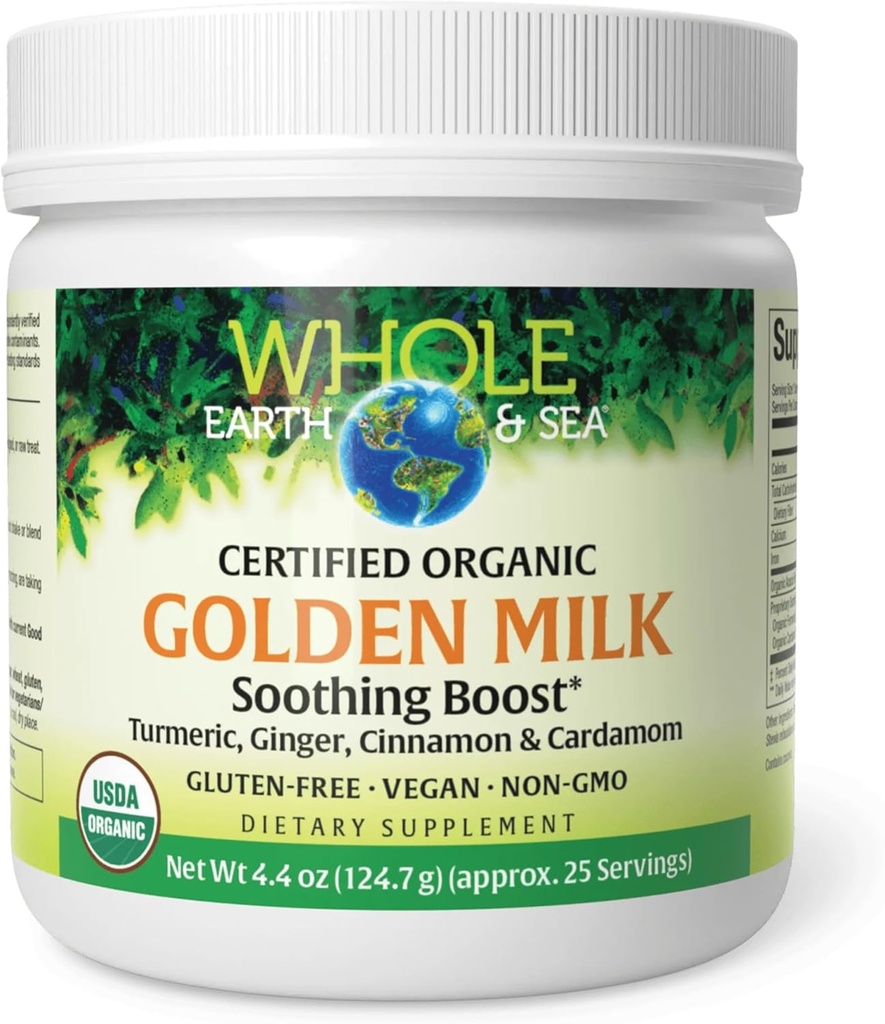 Ganze Erde und Meer von natürlichen Faktoren, Goldene Milch beruhigenden Boost mit Kurkuma, Ginger & Mehr 4.4 Unze Pulver