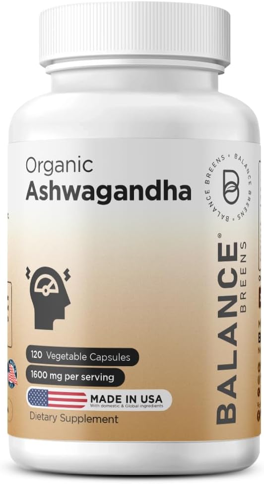 Certified Organic Ashwagandha 1600mg, 120 Veg Capsules - Unterstützt Schlaf & Balanced Energy Levels (120 Count (Pack von 1))