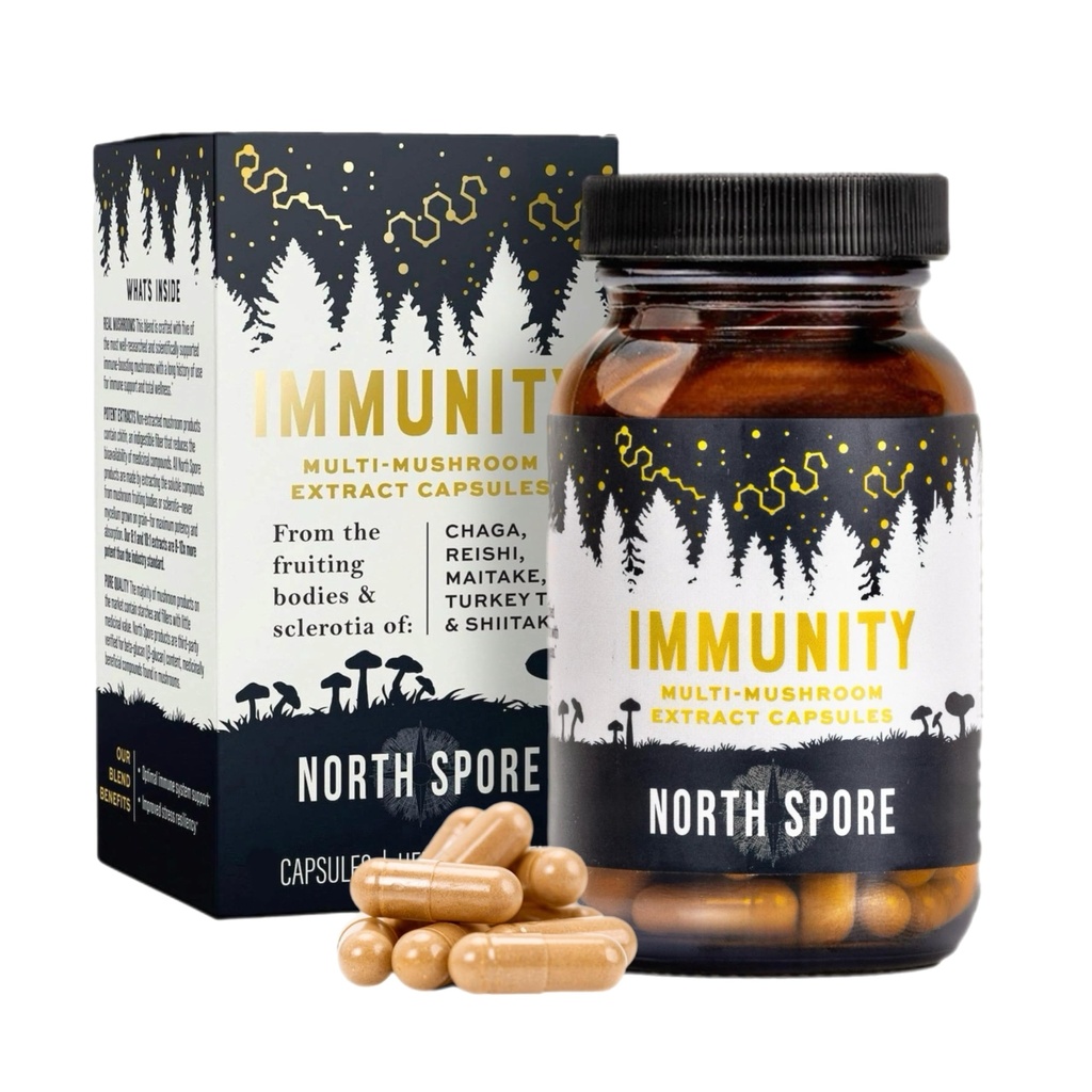 North Spore Immunität Pilz Extrakt Ergänzung Kapseln | Organic Turkey Tail, Chaga, Reishi, Maitake, Shiitake Blend | 100% Fruchtkörper Extrakte - 120 ct