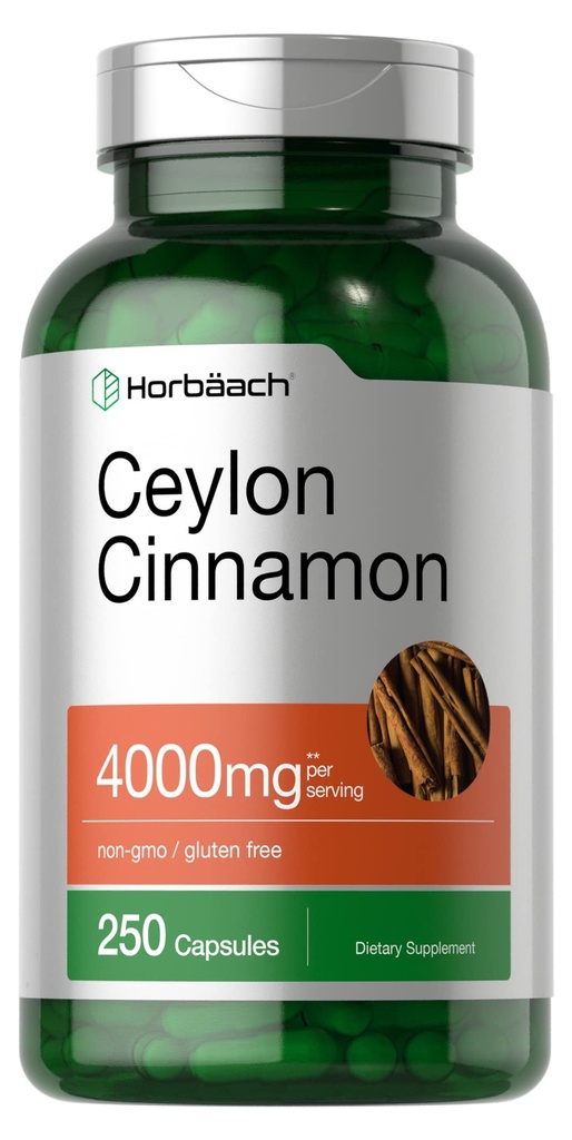 Horbäach Ceylan Cinnamon Capsules 4000mg.250 Nombre.
