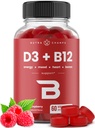 NutraChamps Vitamin D3 & B12, Methyl B12 Gummi für Erwachsene & Kinder, Enhanced with Vitamin D 3 & B9 Vitamin Folate, Natürliche Energie, Stimmung, Stoffwechsel & Fokus, Raspberry, 60 Gummis