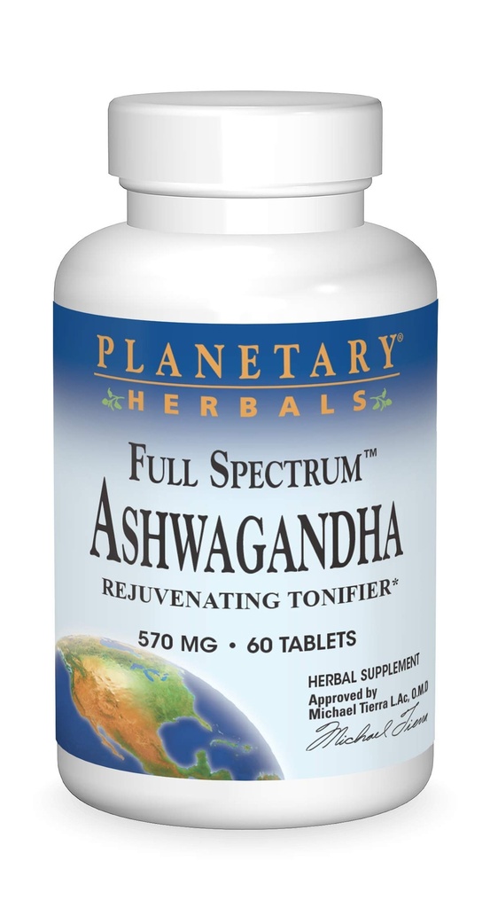 Planetary Herbals Ashwagandha, Full Spectrum 570 mg Rejuvenating Tonifier - 60 Tabletten