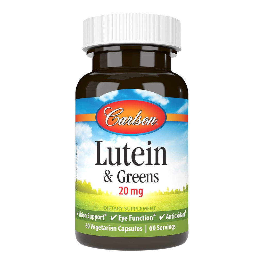 Carlson - Lutéine et Verts, 20 mg, Support de la vision et fonction oculaire, Antioxydant, 60 capsules végétariennes