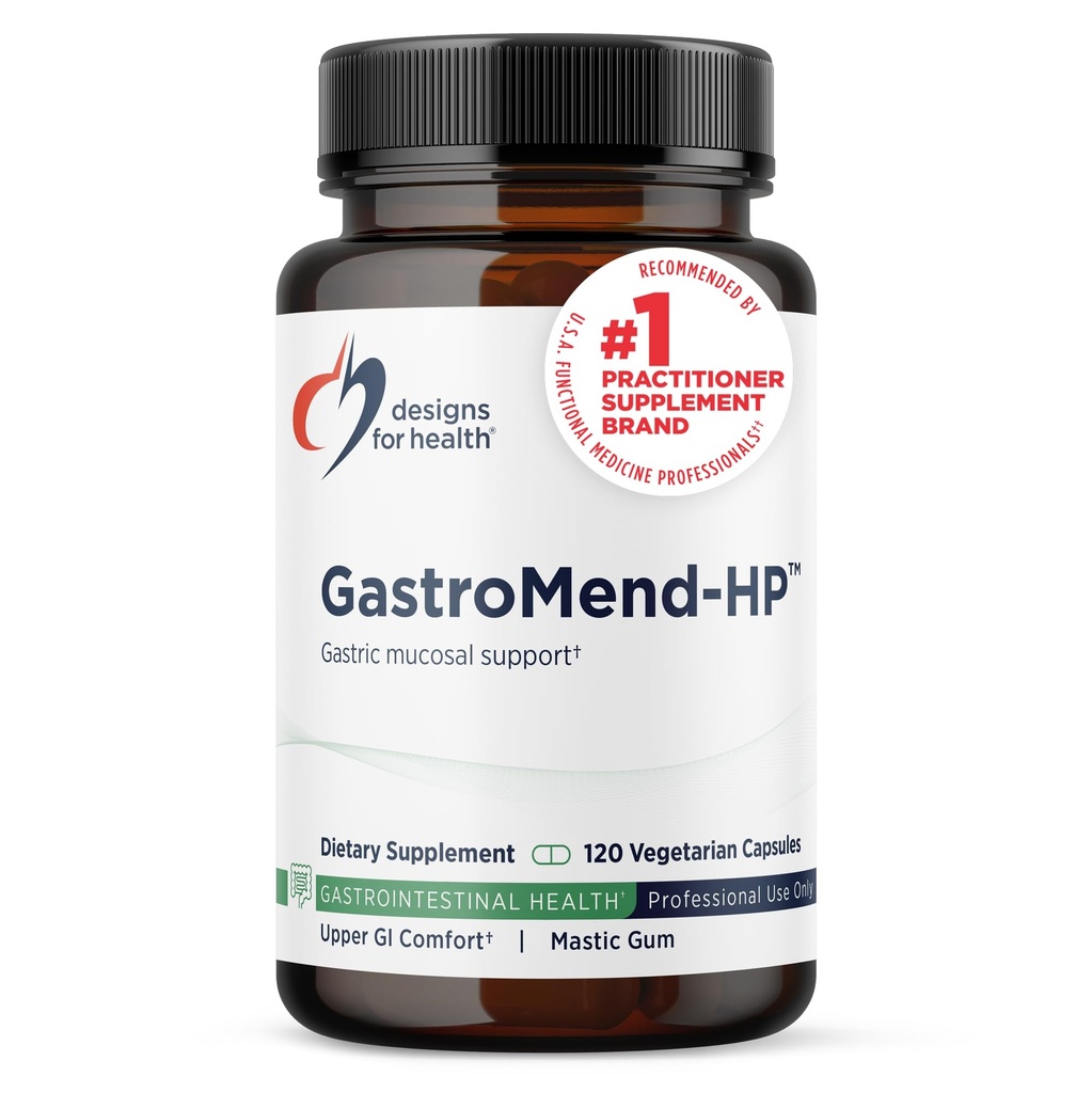 Designs for Health GastroMend HP - Gut Health Supplements - Gut Mucosa Support with Mastic Gum + DGL Licorice + 'Vitamine U' - Peut aider occasionnellement Bloating or Upset Stomach - Vegan (120 capsules)