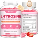 Gommies à la tyrosine de 2 paquets L, Gommies supplémentaires à la tyrosine de L, Gommies à la L-théanine avec vitamine B6 D3, Gommies focales support mémoire, énergie, humeur pour les adultes et les enfants, saveur de fraise, 120 comte