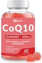 Sans sucre CoQ10 Gummies 200mg, Coenzyme Q10 w/Omega-3, Vitamine E pour les adultes, Co Q10 supplément pour l'antioxydant, énergie, soutien du cerveau