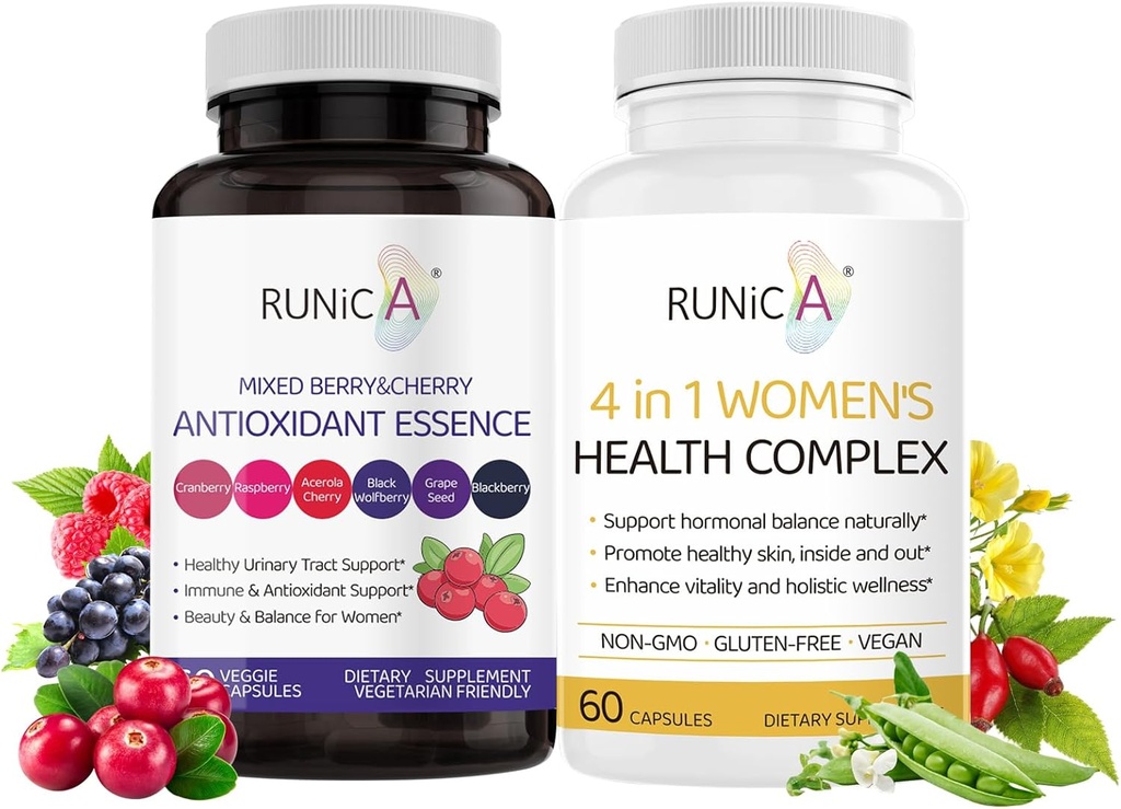 Women's Wellness Duo - 4-in-1-Gesundheitskomplex & Antioxidans Ergänzung für Hormonal Balance,Skin & Energy,Menopause & Immununterstützung-Vegan Kapsel