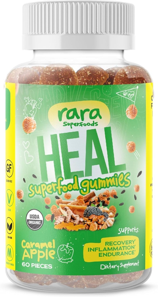 HEAL Mind & Body Recovery USDA Certified Organic Gummies – Natural Recovery Support, Vegan & Gluten-Free, Infused mit Wild Turmeric, Wild Ceylon Ginger & Chaga (60 Gummi, HEAL)