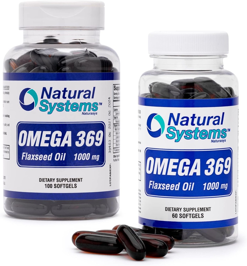 Omega 369 1000 mg 100 und 60 Softgels Bundle- Dreifach Omega 3-6-9 Flax Seed Oil Supplements - Flax Seed Oil Omega 3 6 9 Kapseln mit essentiellen Fettsäuren - Unterstützung Herz und Kreislaufgesundheit*