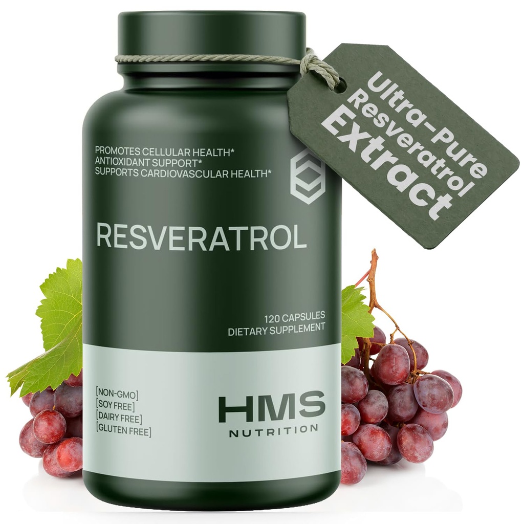 Resveratrol 1400mg 120 Capsules High Potency Trans-Resveratrol avec puissants antioxidents Acai Graines de thé vert soutient la santé cellulaire et cardiovasculaire Anti-âge