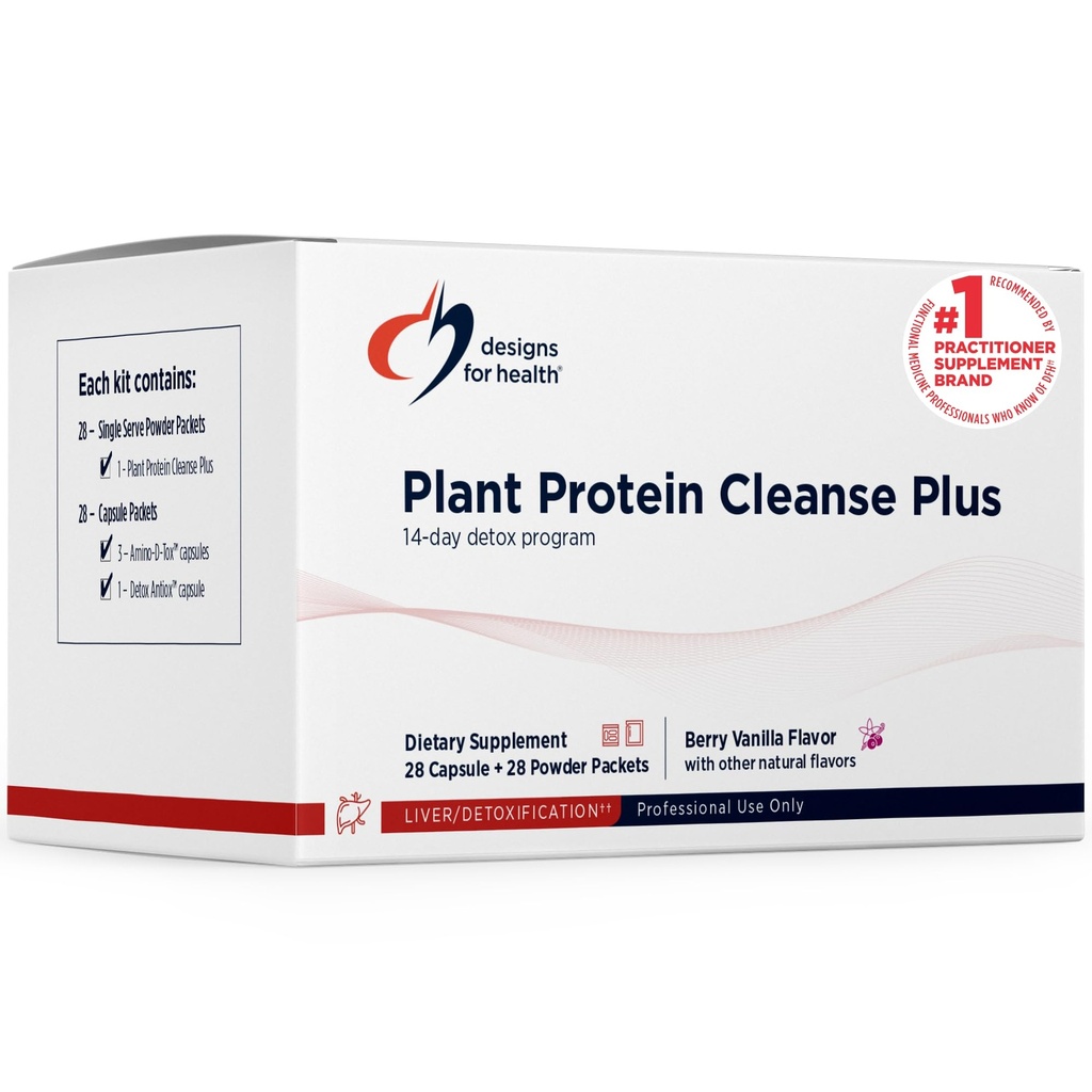 Designs for Health Plant Protein Cleanse Plus 14 Tage Detox Programm - Fördert gesunde Leberfunktion + Stoffwechselreinigung mit Antioxidantien + Kräuter, Vegetarisch (28 Protein Powder Drink + Vitamin Packs)
