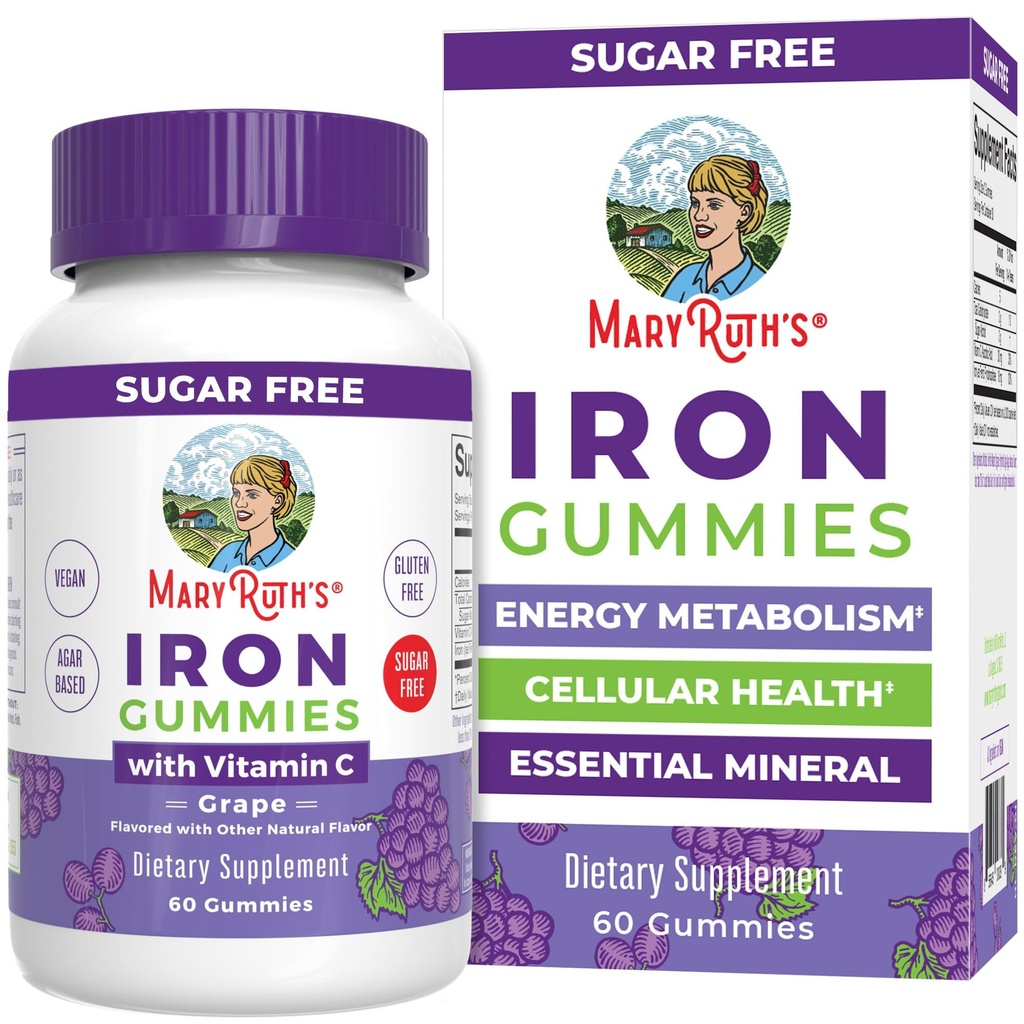 MaryRuth Bios Eisengummis für 14+ mit Vitamin C für die Absorption | Zucker Free | Gummy Eisen Supplement + VIT C | Energie Metabolismus | Zelluläre Gesundheit | Immununterstützung | Vegan | Non-GMO | 60 Count
