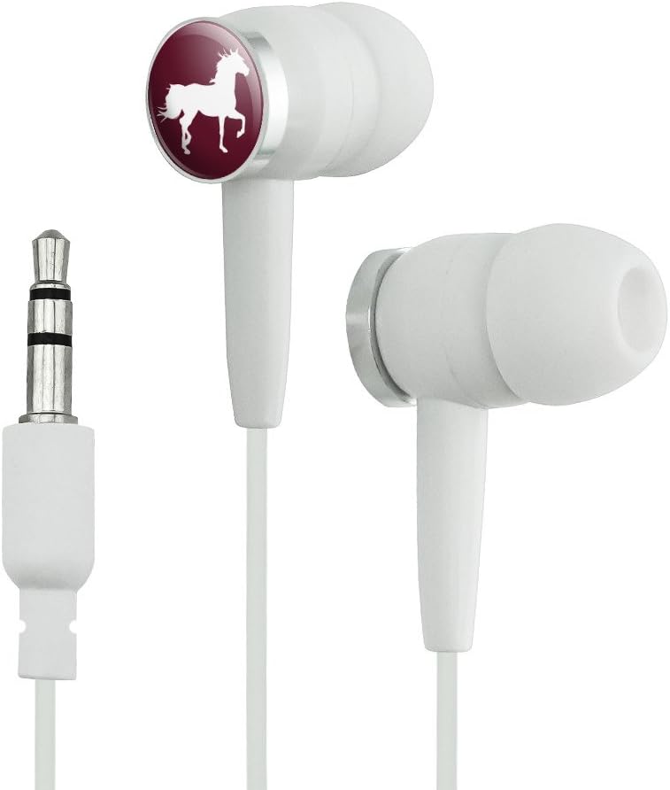SCHAPHICS &amp; MEHR Pferde Silhouette Wild Mane Trotting Maroon Neuheit in-Ear Earbud Kopfhörer - Weiß