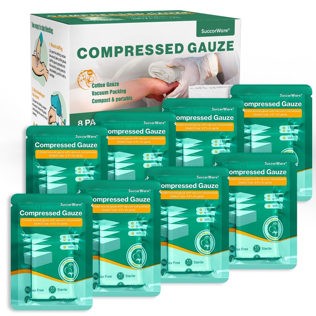 8 Packungen sterilkomprimiert Gauze mit Z-Folded - Wound Gauze für Bleed Stop, 4.5" x 4.1 Yards, 6-Ply - für First Aid Kit,Medical Trauma Kit, IFAK Supplies Refill