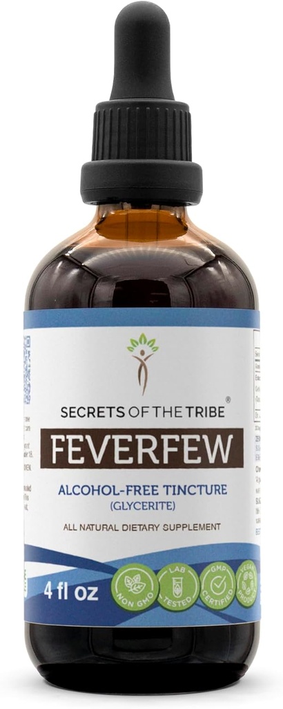 Secrets of the Tribe Feverfew Alcohol-Free Liquid Extract, Feverfew (Tanacetum parthenium) Getrocknete Kräuterzusatz (4 FL OZ)
