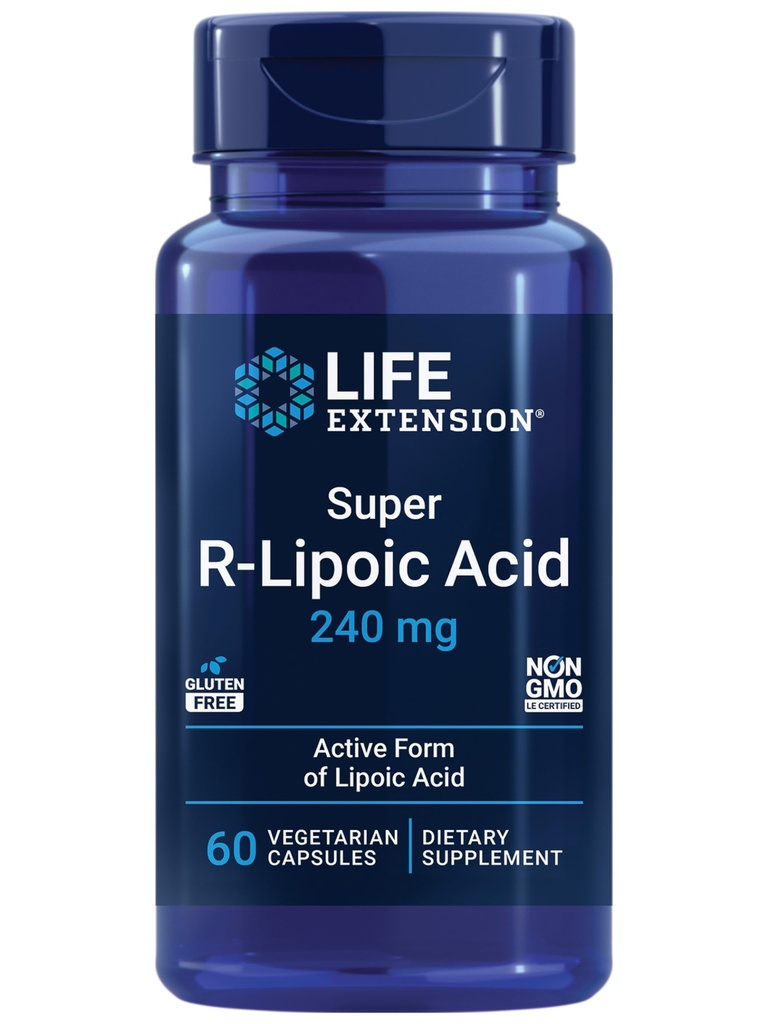 Life Extension Super R-Lipoic Acid – Gesunde Alterung, oxidative Stress Defense – mit 240 mg Wirkstoff R-Form von R-Lipoic Acid – Glutenfrei – Non-GMO – Vegetarisch – 60 Kapseln