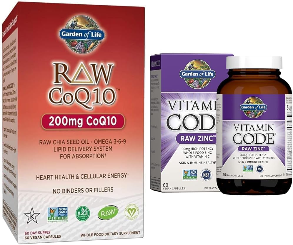 Garten des Lebens Vegetarisch Omega 3 6 9 Supplement - Raw CoQ10 Chia Seed Öl vollständig Nahrung und Zink Ergänzungen 30mg hohe Potenz Raw Zink und Vitamin C Multimineral Supplement