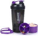 Bouteille de Shaker Protein, 16 oz pour la poudre de protéines avec stockage,Bouteille d'eau sport,Bouteille de 3 couches antidérapante 3 oz pour les mélanges de protéines