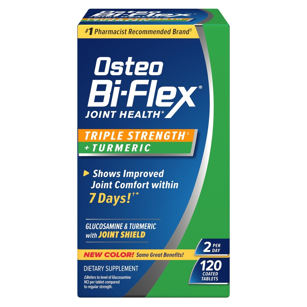 Osteo Bi-Flex Glucosamine Dreifache Stärke Plus Kurkuma Ergänzung mit Curcumin für gemeinsame Unterstützung und Reichweite der Bewegung, 60 Tage Versorgung, 120 beschichtete Tabletten, Joint Health Nahrungsergänzungsmittel