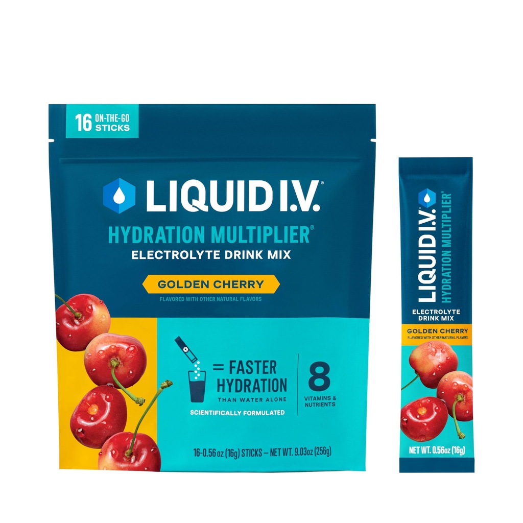 Multiplieur d'hydratation I.V.® liquide - Cerise d'or Mélange de poudre d'électrolyte 1 paquet (16 portions)