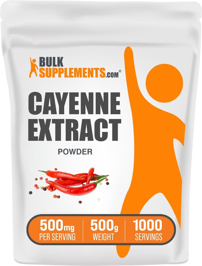 BulkSupplements.com Cayenne Pfeffer Extrakt Pulver - Capsaicin Supplement, Capsicum Extract - 500mg Cayenne Extrakt pro Servierung, Cayenne Supplement - Glutenfrei (500 Gramm - 1,1 lbs)